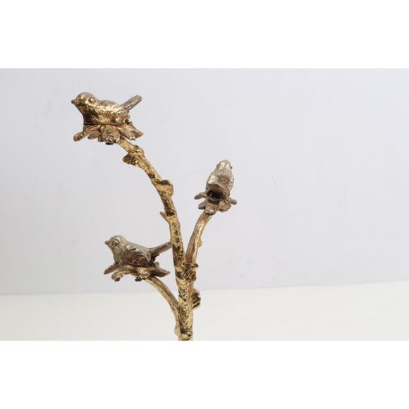 Vintage Gold Cast Iron Bird Clip Sculpture Art Decor Birds on Branches Heavy - Picture 11 of 16